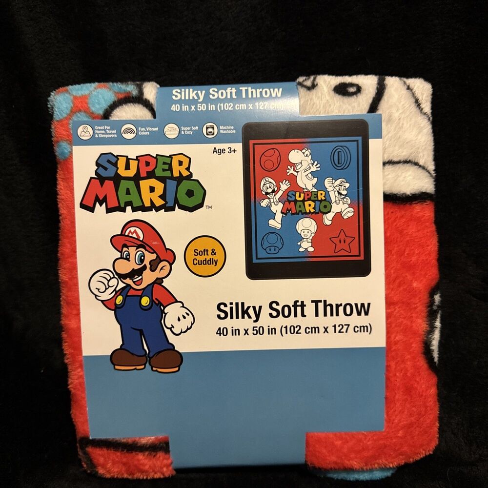 Super Mario Throw Blanket 40" x 50" Silky Super Soft - NEW